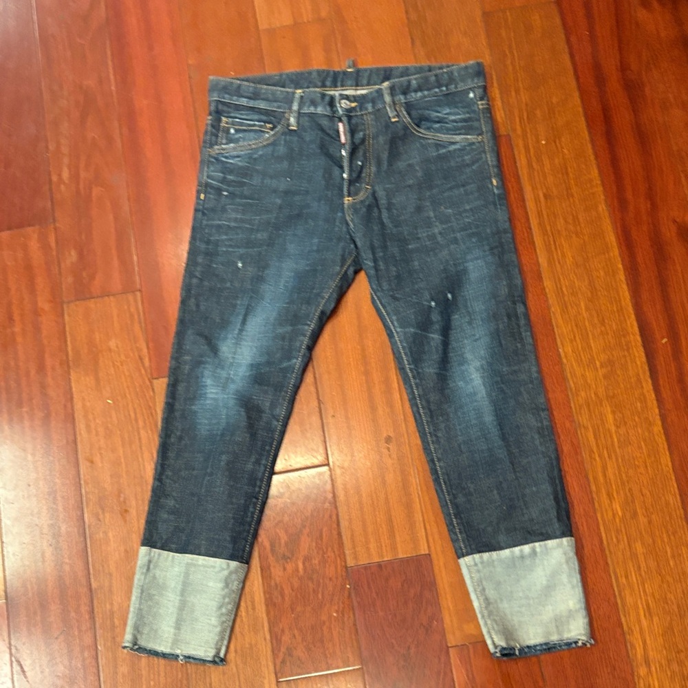 DSQUARED Dark Blue distressed  Men’s Jeans with accent hem